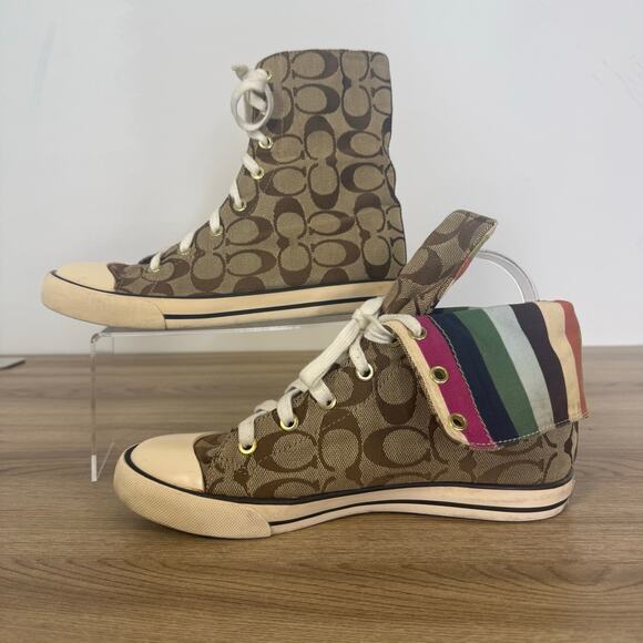 Coach Womens Logo Rainbow Bonney High Tops Great Pre-Owned Condition Size 7.5 - Picture 2 of 15